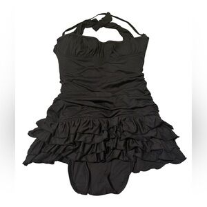 Juicy Couture Swimsuit Swimdress Bandeau Ruffle Skirted Size M in Black